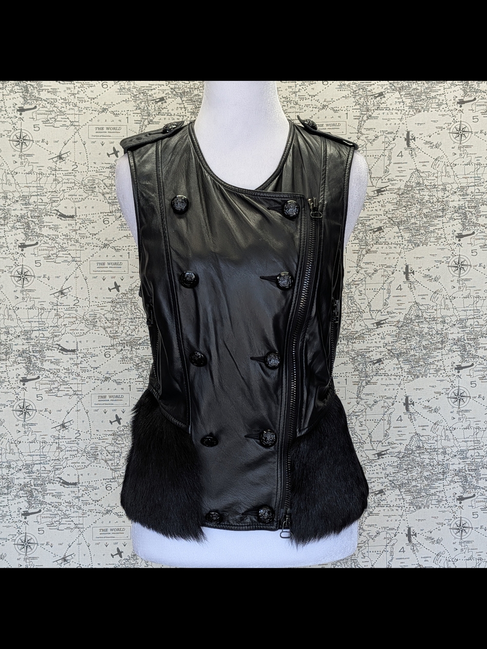 3.1 Phillip Lim Double-Breasted Lambskin Leather Vest And Fur Trim Size 4